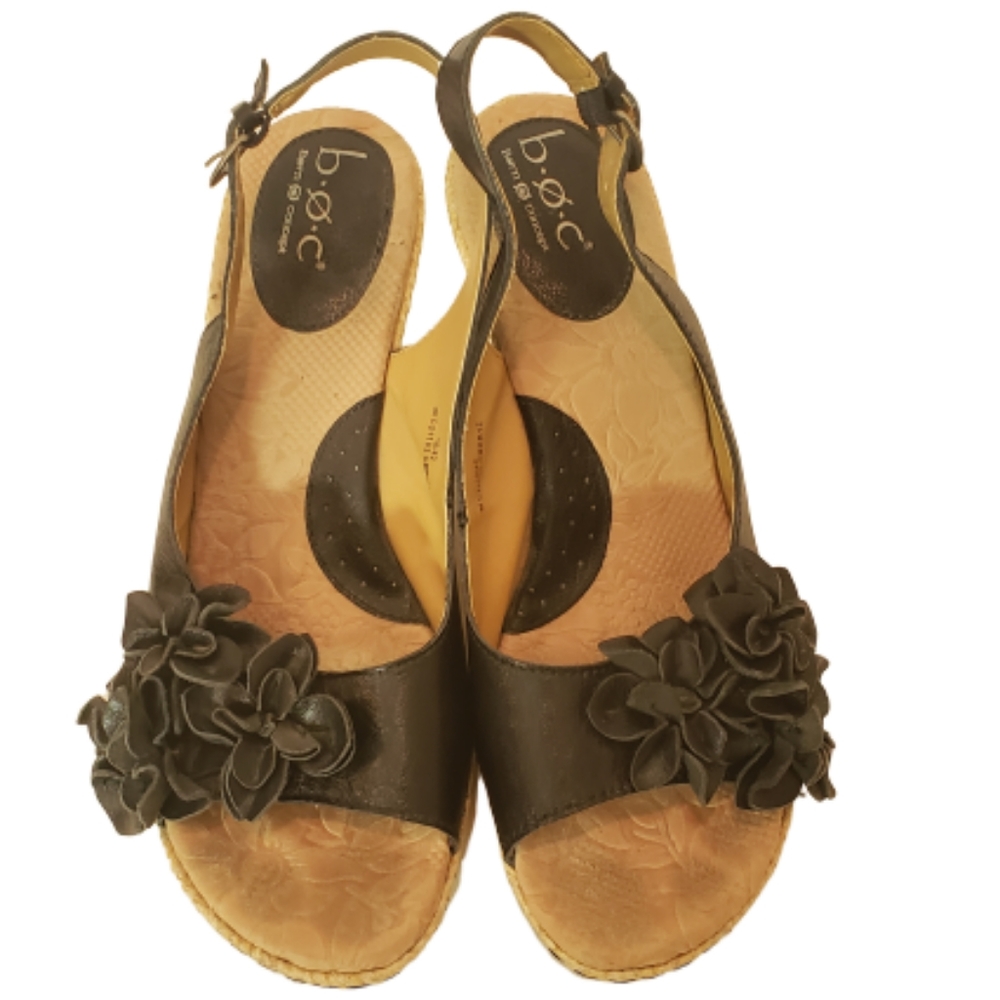 10 42 Leather 3D flower tapered wedge heels woven heel BOC